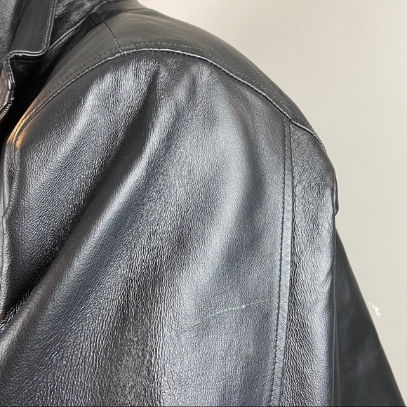 CHEROKEE Long Leather Jacket Black Zip Up Faux Fur - Picture 13 of 15